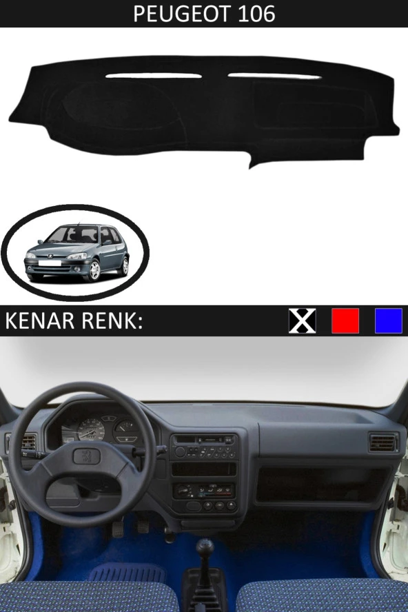Peugeot 106 Için Uygun Torpido Koruma Halısı Siyah Kenar Renk Siyah ürün görseli