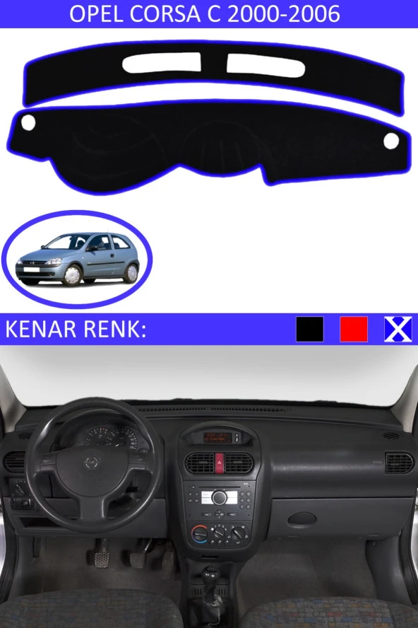 Opel Corsa C 2000-2006 Için Uygun Torpido Koruma Halısı Siyah Kenar Renk Mavi