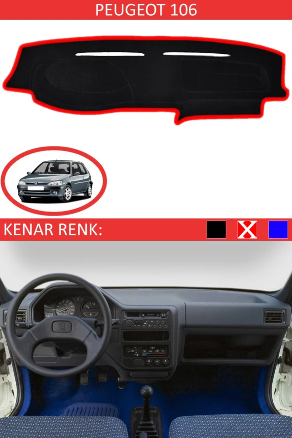 Peugeot 106 Için Uygun Torpido Koruma Halısı Siyah Kenar Renk Kırmızı ürün görseli