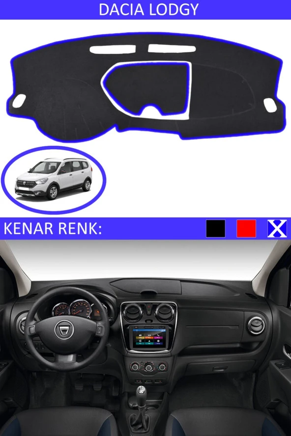 Dacia Lodgy Modelleri Için Uygun Torpido Koruma Halısı Siyah Kenar Renk Mavi ürün görseli