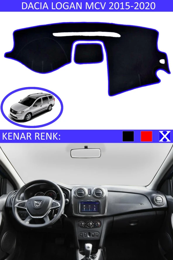 Dacia Logan Mcv 2015-2020 Için Uygun Torpido Koruma Halısı Siyah Kenar Renk Mavi ürün görseli