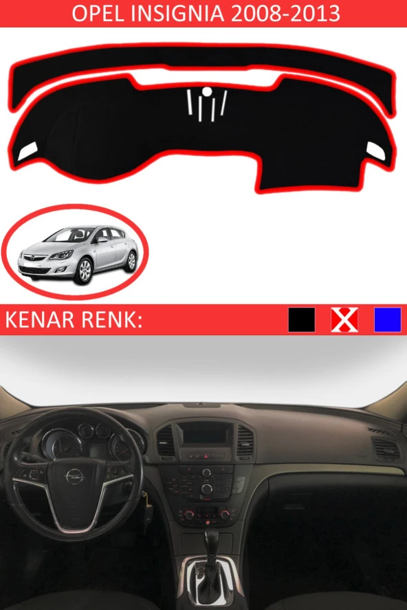 Opel Insignia 2008-2013 Için Uygun Torpido Koruma Halısı Siyah Kenar Renk Kırmızı - 1