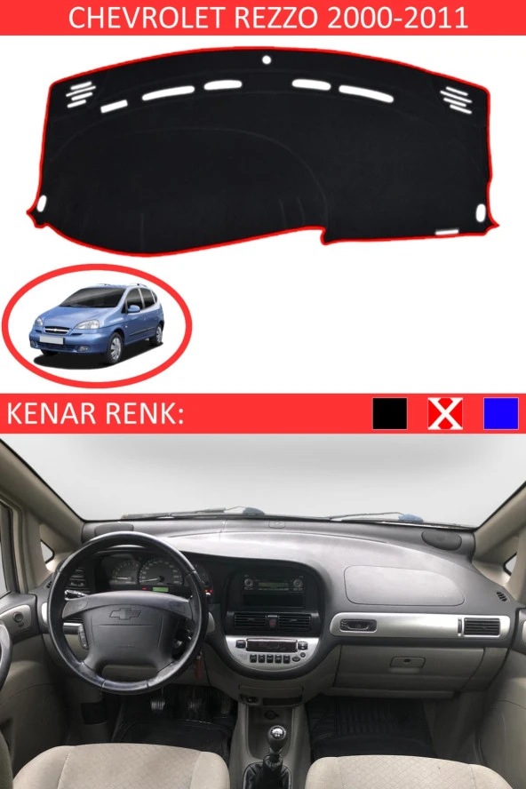 Chevrolet Rezzo 2000-2011 Için Uygun Torpido Koruma Halısı Siyah Kenar Renk Kırmızı ürün görseli