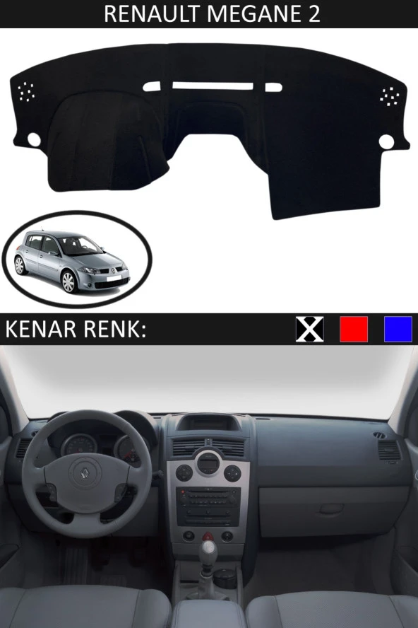 Renault Megane 2 Için Uygun Torpido Koruma Halısı Siyah Kenar Renk Siyah