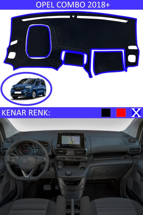 Opel Combo 2018+ Için Uygun Torpido Koruma Halısı Siyah Kenar Renk Mavi