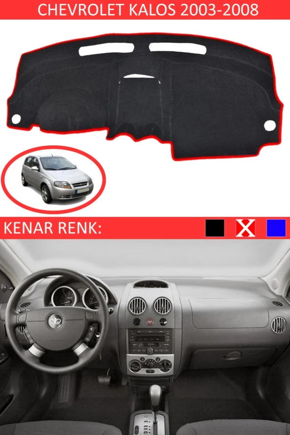 Chevrolet Kalos 2003-2008 Için Uygun Torpido Koruma Halısı Siyah Kenar Renk Kırmızı ürün görseli