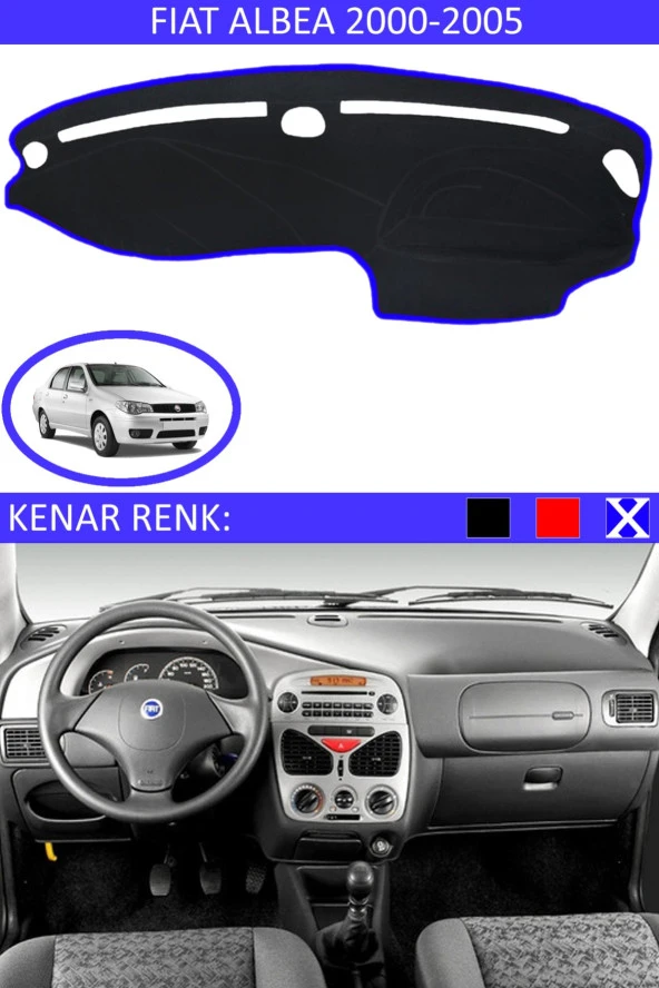 Fiat Albea 2000-2005 Modelleri Için Uygun Torpido Koruma Halısı Siyah Kenar Renk Mavi ürün görseli