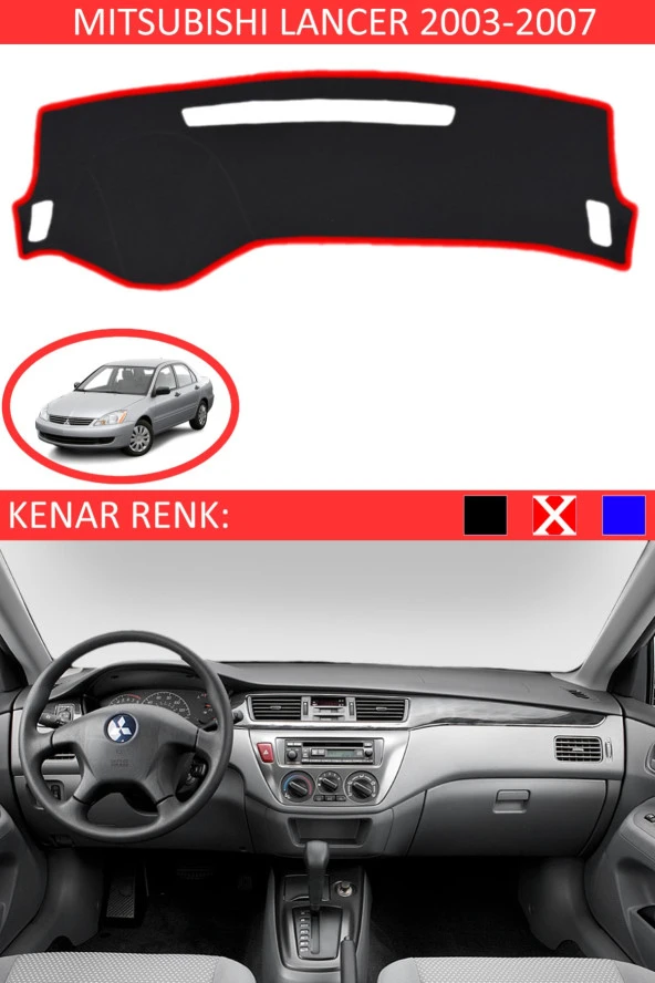 Mitsubishi Lancer 2003-2007 Için Uygun Torpido Koruma Halısı Siyah Kenar Renk Kırmızı ürün görseli