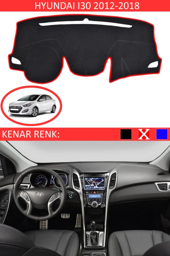 Hyundai I30 2012-2018 Için Uygun Torpido Koruma Halısı Siyah Kenar Renk Kırmızı ürün görseli