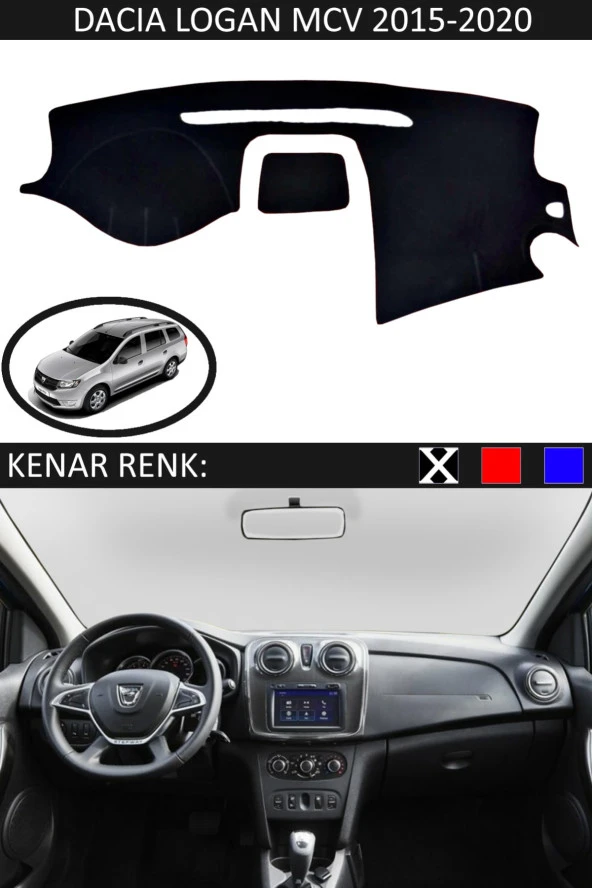 Dacia Logan Mcv 2015-2020 Için Uygun Torpido Koruma Halısı Siyah Kenar Renk Siyah
