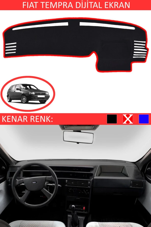 Fiat Tipo Dijital Ekran Için Uygun Torpido Koruma Halısı Siyah Kenar Renk Kırmızı