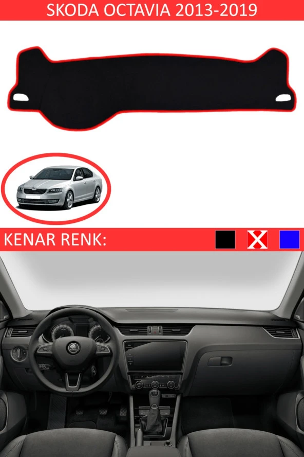 Skoda Octavia 2013-2019 Için Uygun Torpido Koruma Halısı Siyah Kenar Renk Kırmızı