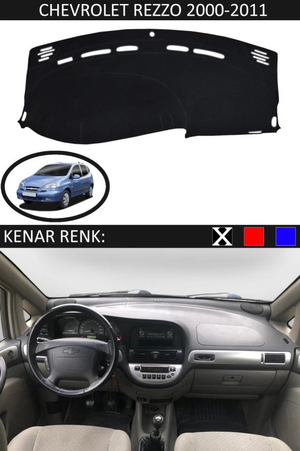 Chevrolet Rezzo 2000-2011 Için Uygun Torpido Koruma Halısı Siyah Kenar Renk Siyah