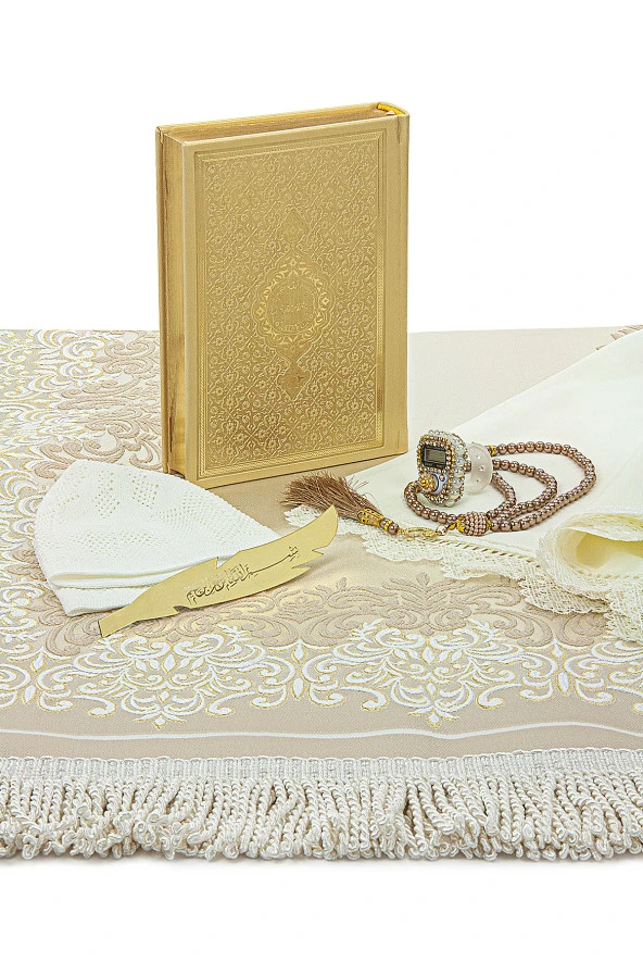 Sandıklı İşlemeli Çeyizlik Seccade Seti Damat Gelin Bohçası Hediyelik Kuranı Kerim Seti - Resim 5