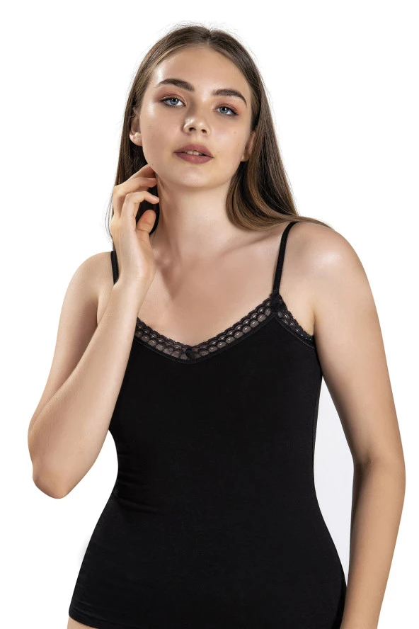 Jiber 508 Kadın Dantelli Pamuklu Likralı İp Askılı Atlet - 3