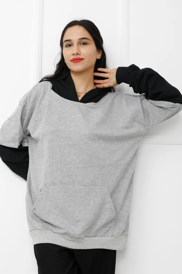 Parçalı Sweatshirt Gri