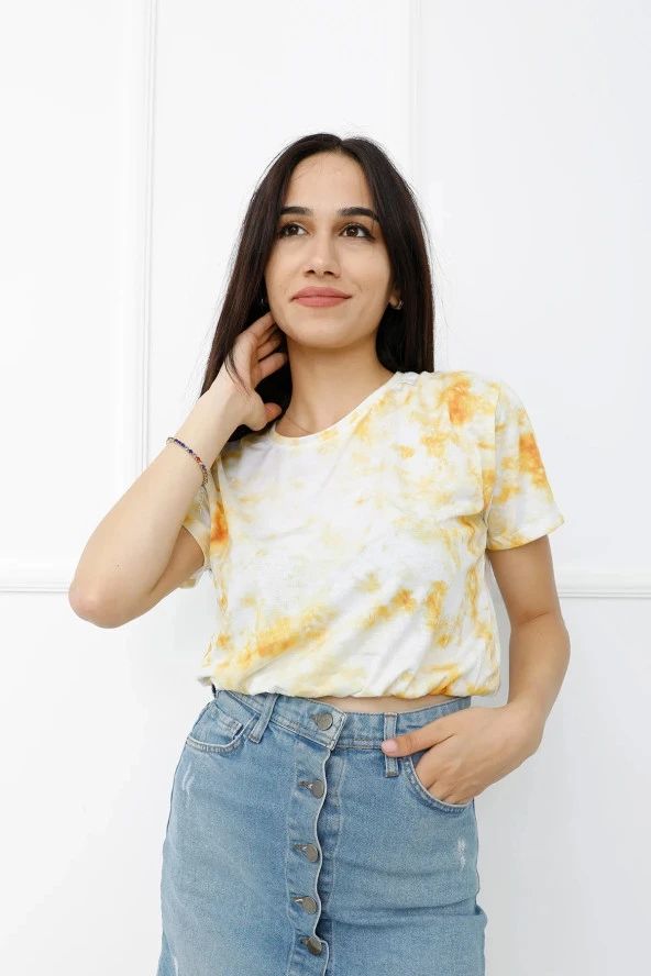 Batik Desenli Crop Sarı