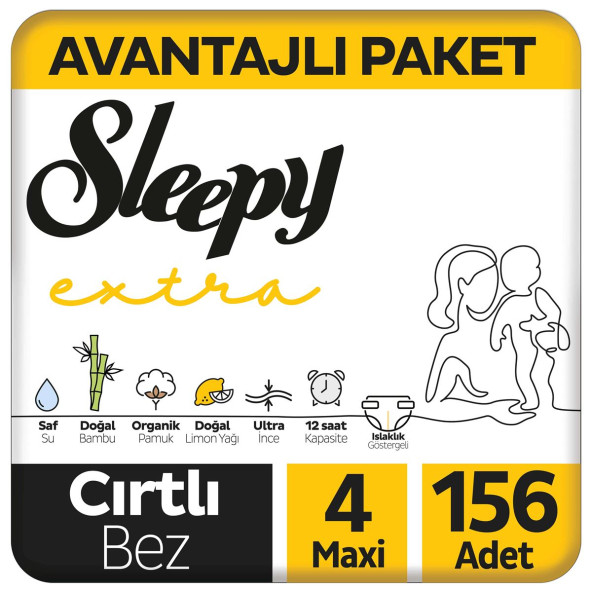 Sleepy Extra Günlük Aktivite süper paket bebek bezi 4 Numara Maxi 156 Adet