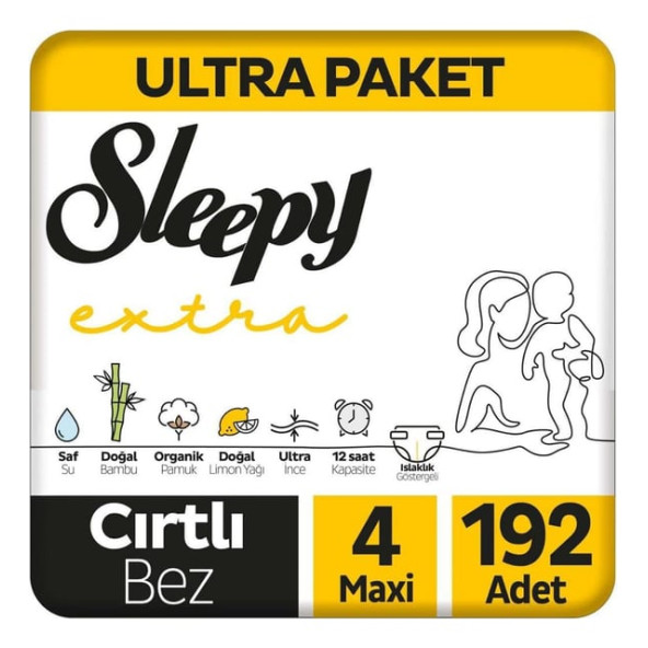 Sleepy Extra Günlük Aktivite 4 Numara Maxi 192'li Bebek Bezi