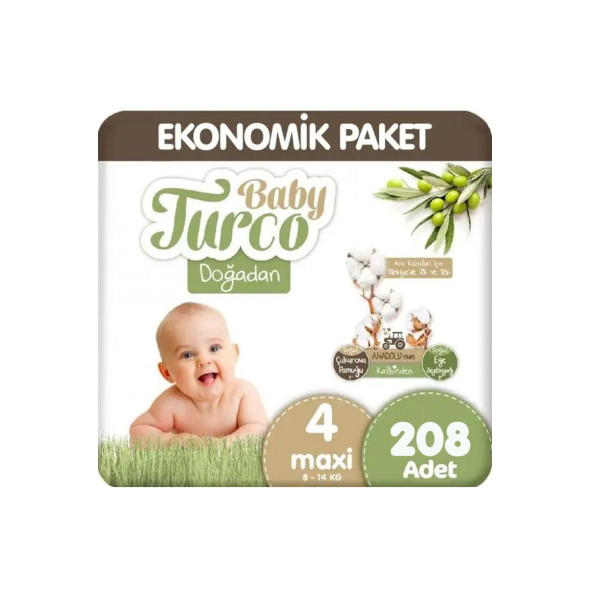 Baby Turco Doğadan 4 Numara  Maxi 208'li Bebek Bezi