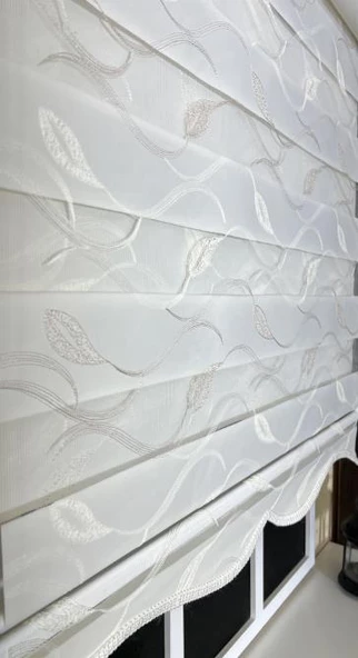 Zebra Stor Nakışlı Ekru Etek Dilimli ST 123  Ekru 110 x 200 - 6