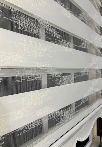 StorBurada Zebra Stor Nakışlı Ekru Etek Dilimli ST 124  Ekru 120 x 200 - Resim 2