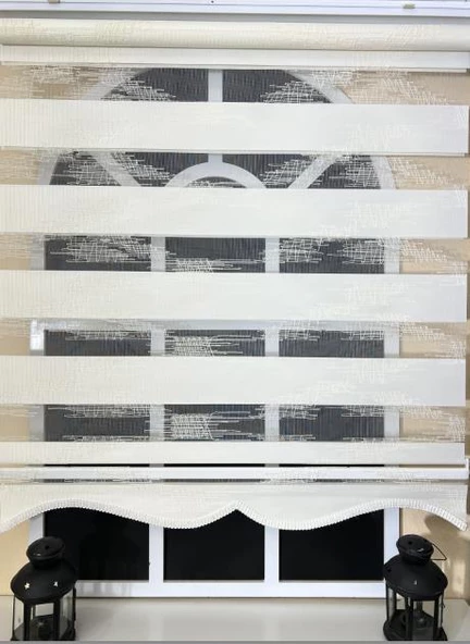 StorBurada Zebra Stor Nakışlı Ekru Etek Dilimli ST 124  Ekru 190 x 260 - Resim 3