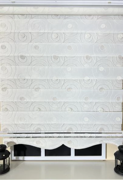 StorBurada Zebra Stor Nakışlı Ekru Etek Dilimli ST 126  Ekru 170 x 200 - Resim 4