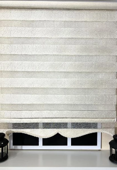Zebra Stor Nakışlı Krem Etek Dilimli ST 127  Krem 100 x 260 - 5