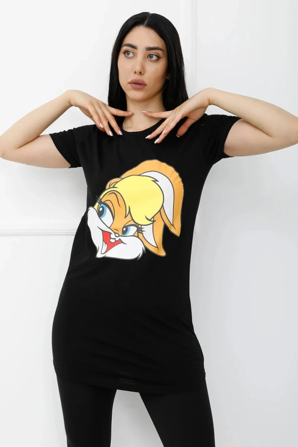 Bunny Baskılı Tshirt Siyah