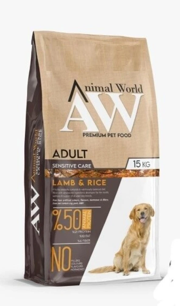 Animal World Kuzu Etli Pirinçli Yetişkin Köpek Maması 15 KG