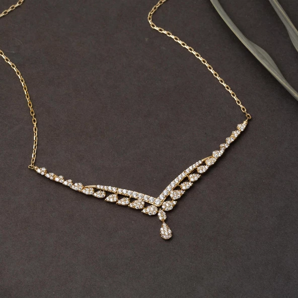 14 Ayar Damla Tasarım Altın Üçlü Söz Seti - Resim 3