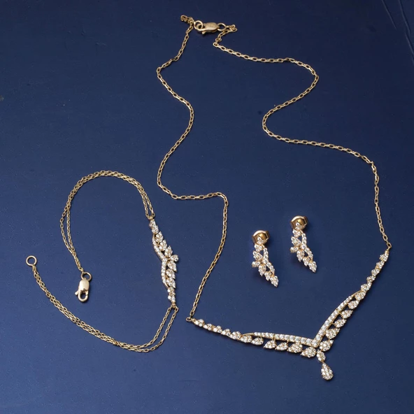 14 Ayar Damla Tasarım Altın Üçlü Söz Seti - Resim 2