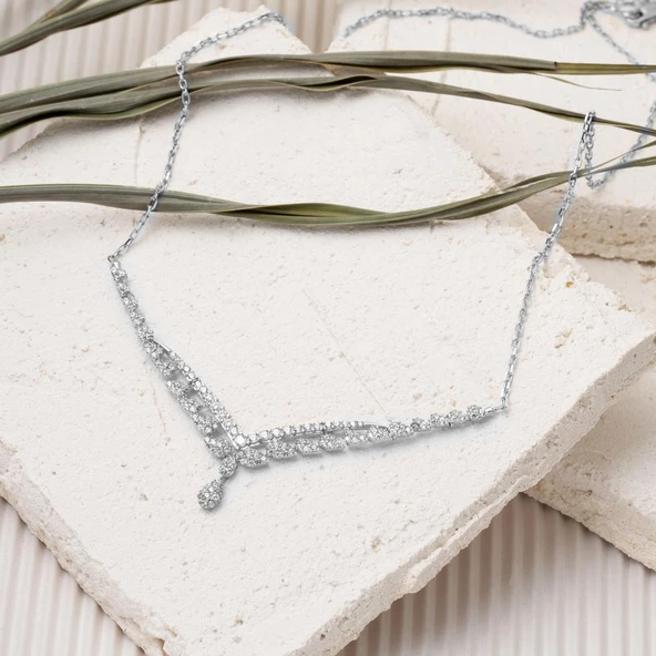 14 Ayar Damla Tasarım Beyaz Altın Nişan Seti - Resim 7