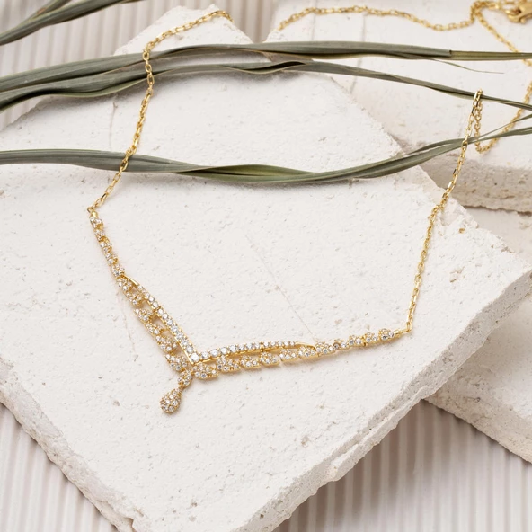 14 Ayar Damla Tasarım Altın Üçlü Söz Seti - Resim 7