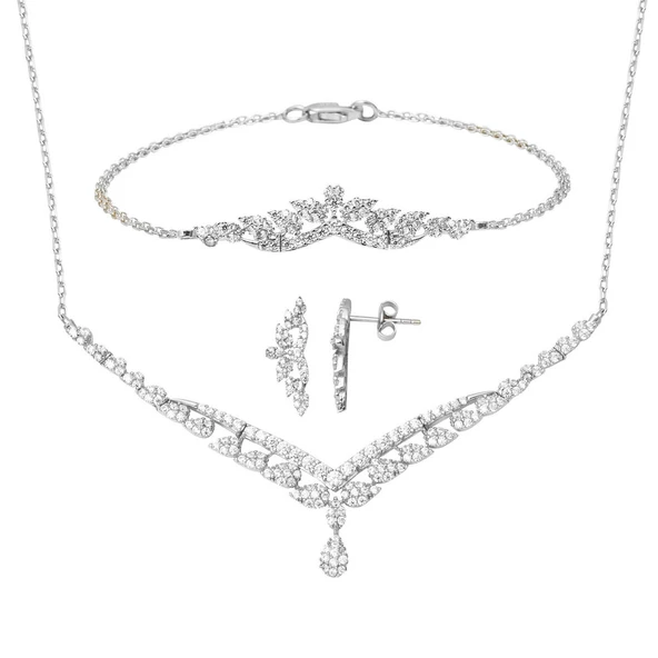 14 Ayar Damla Tasarım Beyaz Altın Nişan Seti ürün görseli 1