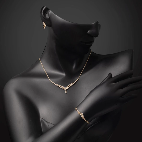 14 Ayar Damla Tasarım Altın Üçlü Söz Seti - Resim 4