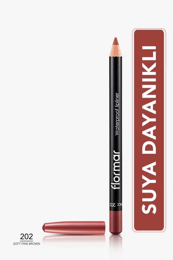 Flormar Suya Dayanıklı Dudak Kalemi (BORDO) - Waterproof Lipliner - 202 Soft Pink Brown - 8690604111022