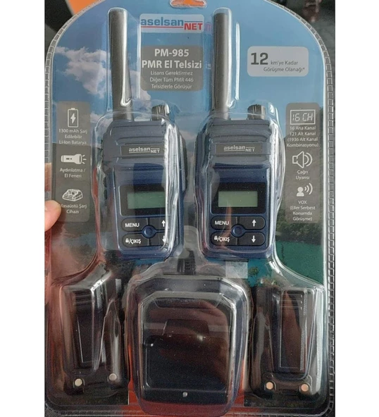 Aselsan PM985 12Km Açık Alan Mesafeli Pmr El Telsizi (2'li Set) - 2