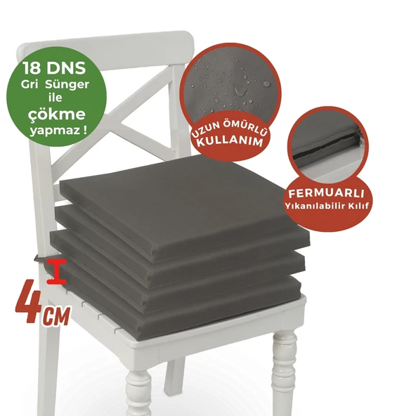 XPERMATE 4'lü Sandalye Minderi Su İtici Kumaş 40x40 cm Sünger Sandalye Minderi Bağcıklı Antrasit - 4