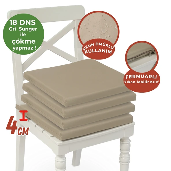 XPERMATE 4'lü Sandalye Minderi Su İtici Kumaş 40x40 cm Sünger Sandalye Minderi Bağcıklı Bej - 4