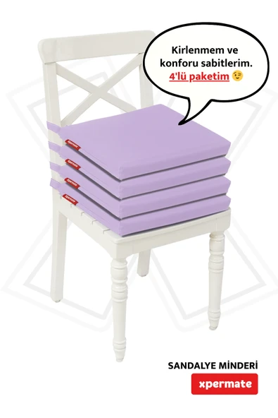 XPERMATE 4'lü Sandalye Minderi Su İtici Kumaş 40x40 cm Sünger Sandalye Minderi Bağcıklı Lila ürün görseli 1