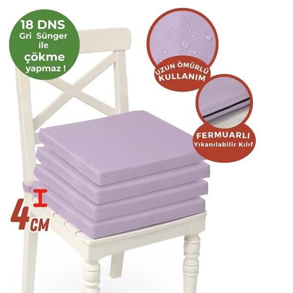 XPERMATE 4'lü Sandalye Minderi Su İtici Kumaş 40x40 cm Sünger Sandalye Minderi Bağcıklı Lila - 4
