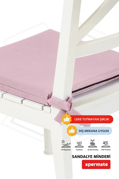 XPERMATE 4'lü Sandalye Minderi Su İtici Kumaş 40x40 cm Sünger Sandalye Minderi Bağcıklı Pembe - 3