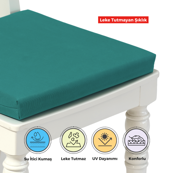 XPERMATE 4'lü Sandalye Minderi Su İtici Kumaş 40x40 cm Sünger Sandalye Minderi Bağcıklı Turkuaz