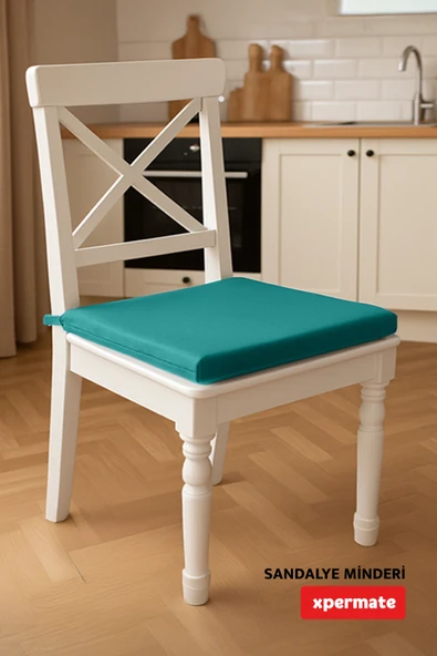 XPERMATE 4'lü Sandalye Minderi Su İtici Kumaş 40x40 cm Sünger Sandalye Minderi Bağcıklı Turkuaz - 5