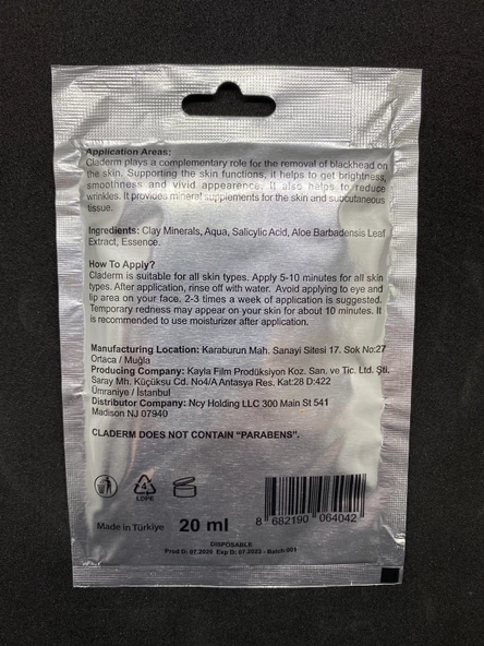 Claderm Kil Maskesi 20 ml Sachet – Aloe Vera - Resim 2