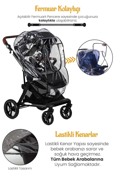 Baby Home 001 Lüx Bebek Arabası Yağmurluğu Fermuarlı Yağmurluk - 2