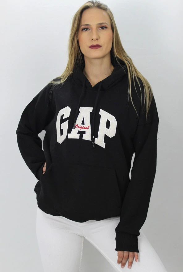 Üç İplik Şardonlu Baskılı Sweatshirt Siyah