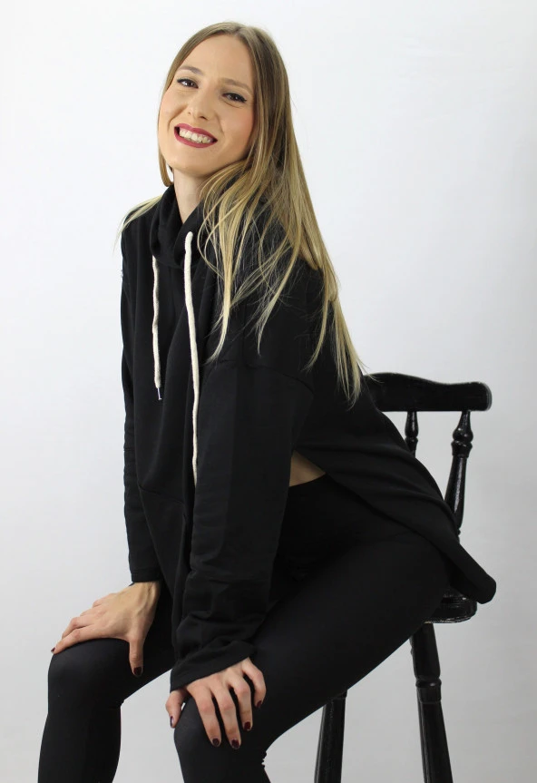 Kapşonlu Yan Yırtmaçlı Sweatshirt - 4